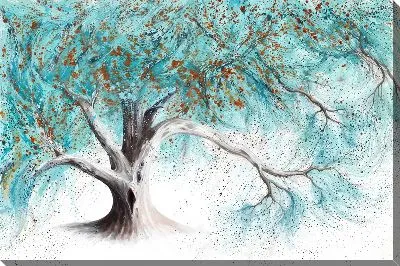 Картина маслом Дерево с бирюзовыми листьями