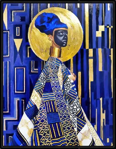 Картина Женщина в стиле Климта с синим фоном