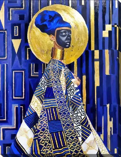 Картина маслом Женщина в стиле Климта с синим фоном