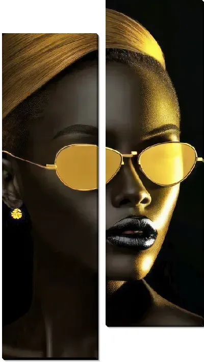 Модульная картина Африканка в стильных золотых очках