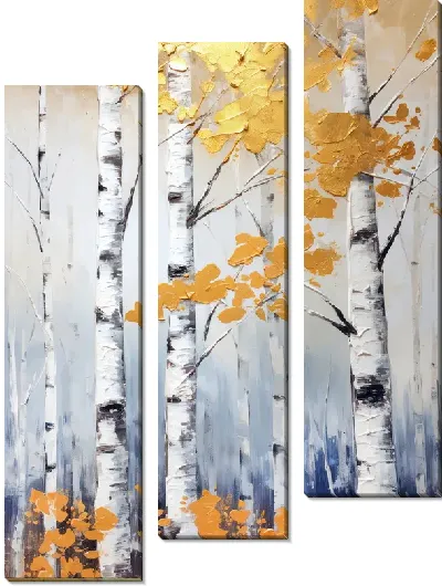 Модульная картина Берёзы с золотыми листьями