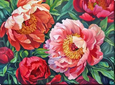 Картина маслом Пионы №409