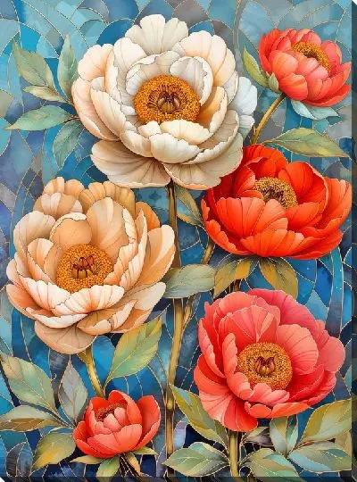 Картина маслом Пионы №445