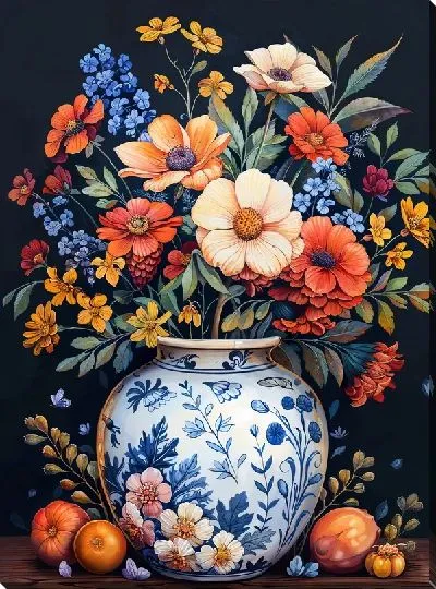 Картина маслом Цветочный букет в вазе №106