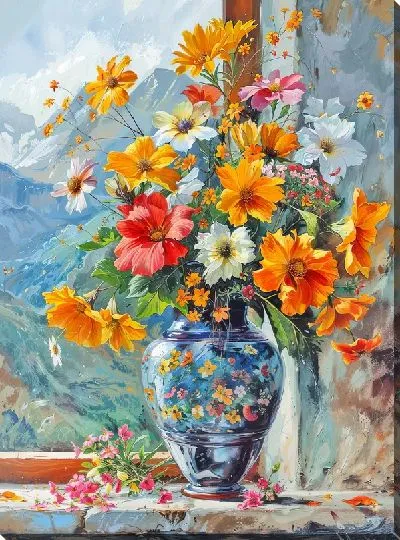 Картина маслом Цветочный букет в вазе №133