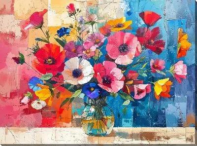 Картина маслом Букет цветов в вазе №402