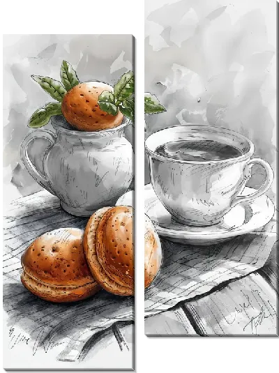 Модульная картина Чай в чашке и выпечка