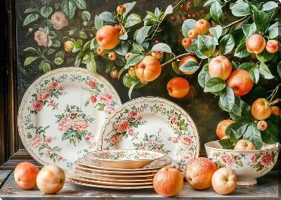 Картина маслом Посуда и яблоки №66