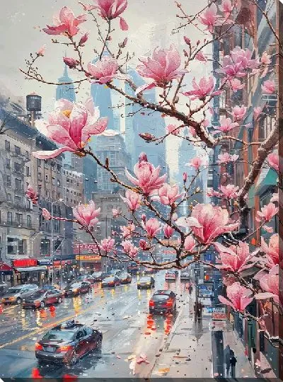 Картина маслом Цветущая магнолия №63