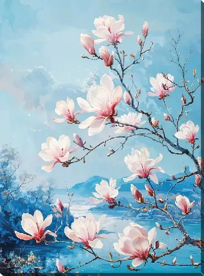 Картина маслом Цветущая магнолия №67
