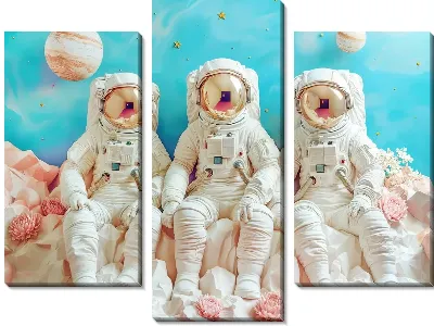 Модульная картина Три космонавта