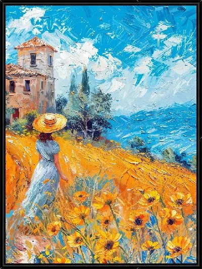 Картина Девушка в шляпе и полевые цветы