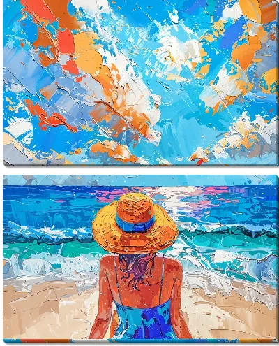 Модульная картина Девушка в шляпе на пляже