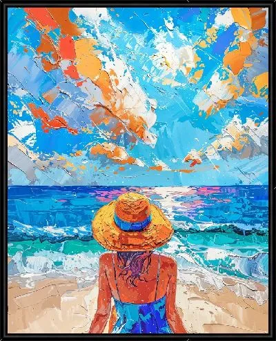 Картина Девушка в шляпе на пляже
