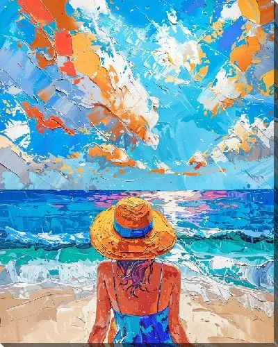 Постер Девушка в шляпе на пляже