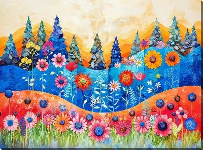 Картина маслом Летние цветы на холмах