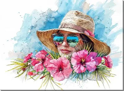 Картина маслом Девушка в солнечных очках и шляпе