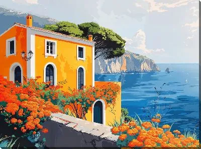 Картина маслом Оранжевый домик в Италии