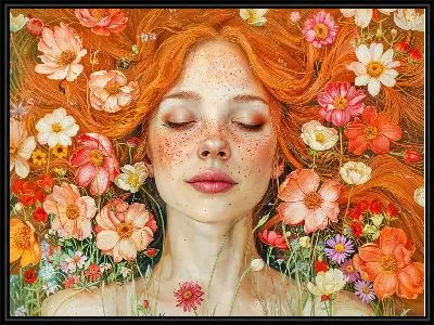 Рыжеволосая девушка в цветах