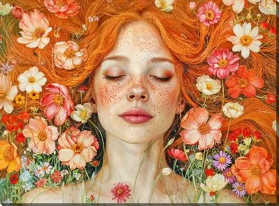 Рыжеволосая девушка в цветах
