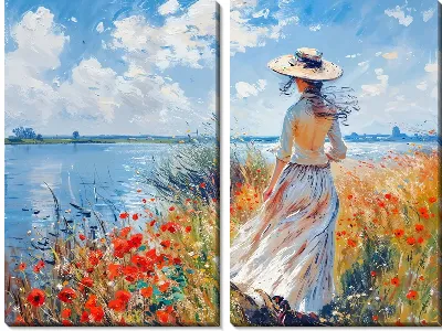 Модульная картина Девушка в платье у озера