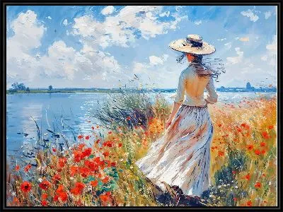 Картина Девушка в платье у озера