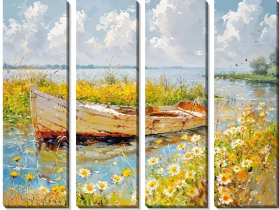 Модульная картина Лодка на пруду №12