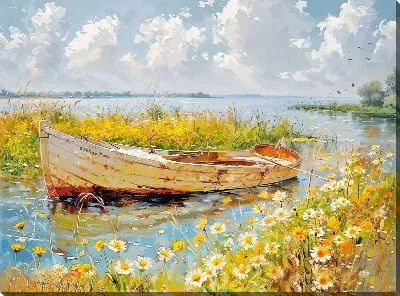 Картина маслом Лодка на пруду №12