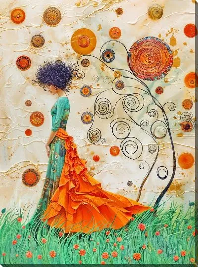 Картина маслом Арт композиция с девушкой в платье
