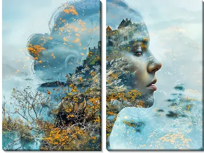 Модульная картина Двойная экспозиция девушки