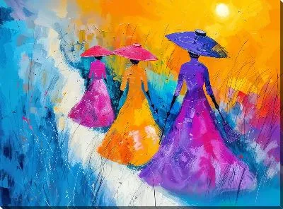 Картина маслом Три девушки в платьях