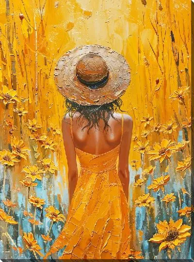 Картина маслом Девушка в соломенной шляпке