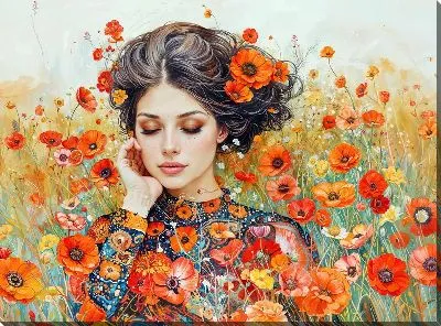 Картина маслом Красотка в цветах