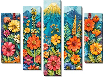 Модульная картина Спящий вулкан и цветы
