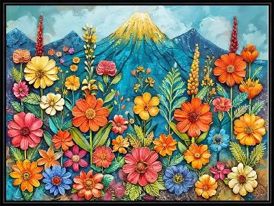 Картина Спящий вулкан и цветы