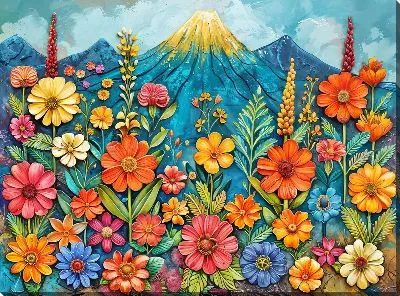 Постер Спящий вулкан и цветы
