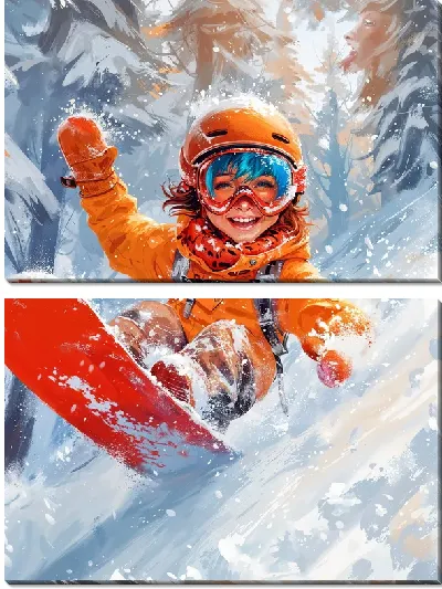 Модульная картина Девочка на сноуборде