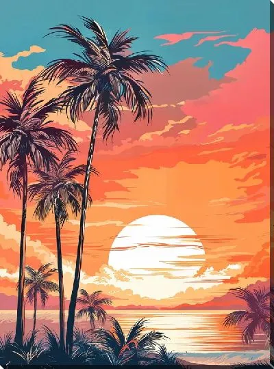 Картина маслом Тропические пальмы №36