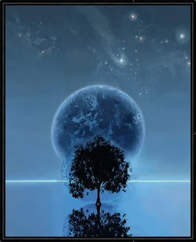Картина Дерево на фоне синей Луны