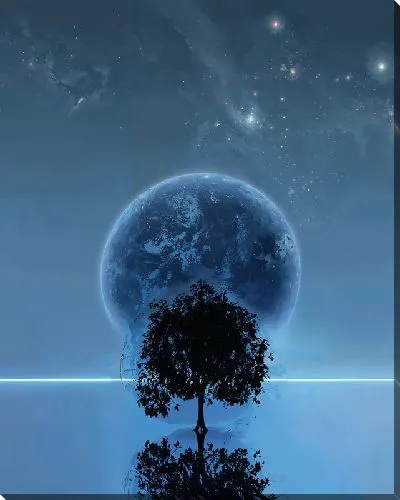 Постер Дерево на фоне синей Луны