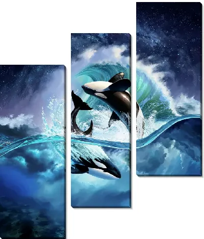 Модульная картина Две касатки в море