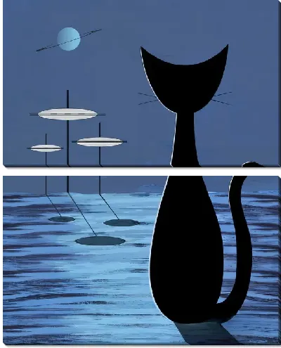 Модульная картина Черная кошка с тенью