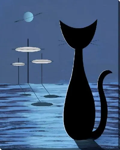 Картина маслом Черная кошка с тенью