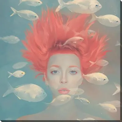 Картина маслом Девушка и рыбки