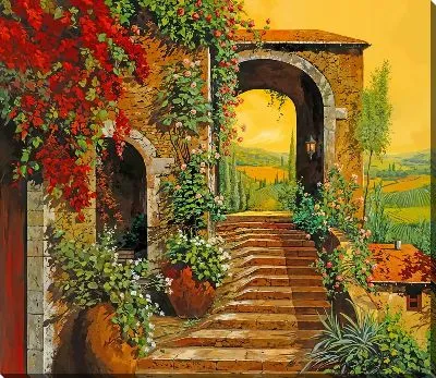 Картина маслом Лестница в итальянской улочке