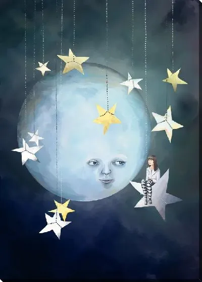 Картина маслом Девочка и Луна со звездами