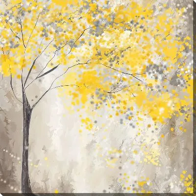 Картина маслом Осеннее дерево на сером фоне