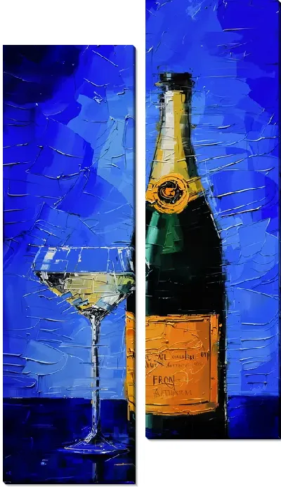Модульная картина Бокал игристого на синем фоне