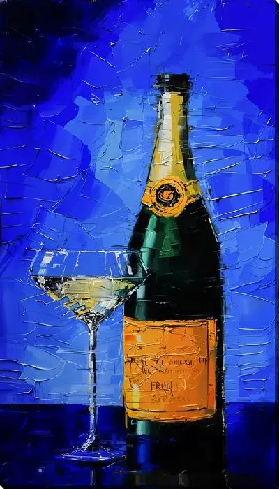 Постер Бокал игристого на синем фоне