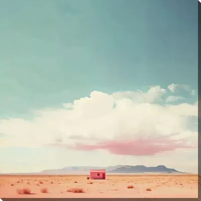 Картина маслом Розовый домик в пустыне